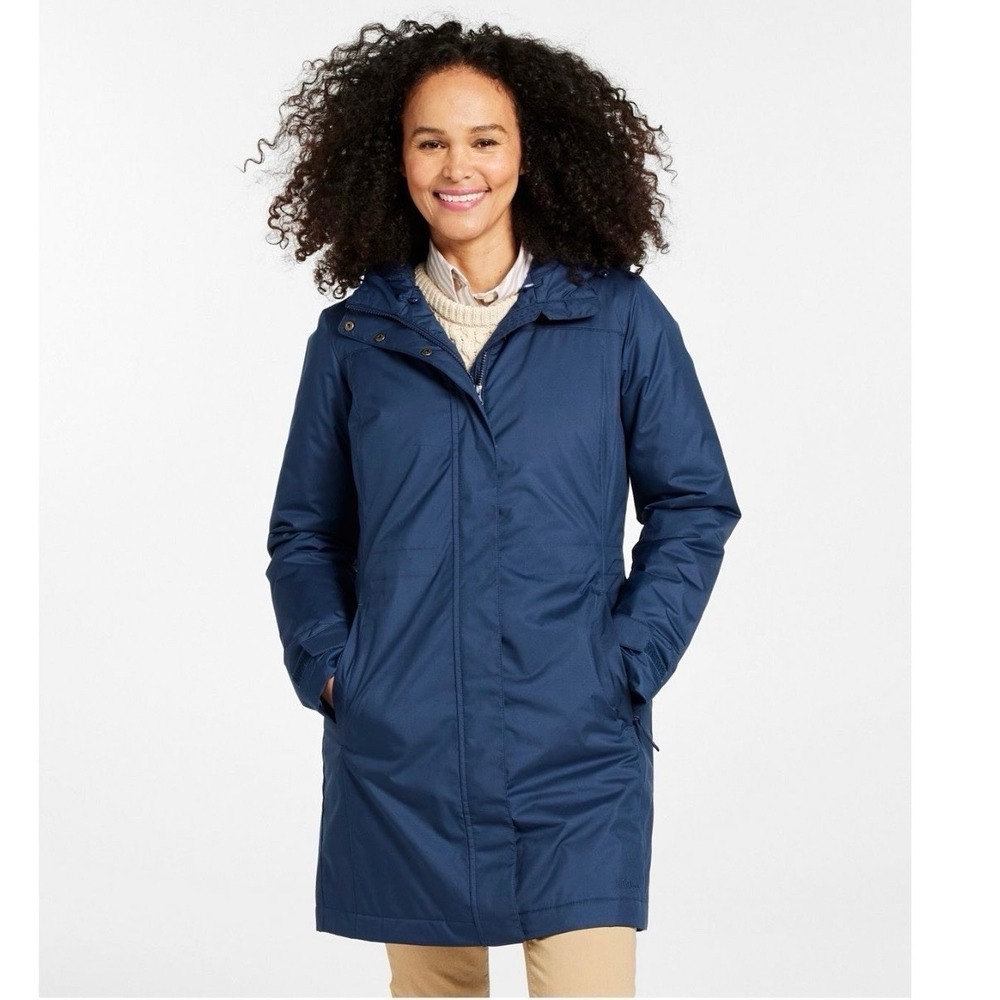 LL Bean Navy Blue Fleece Lined Hood Winter Warmer Coat Zip Pockets Plus Size 1X